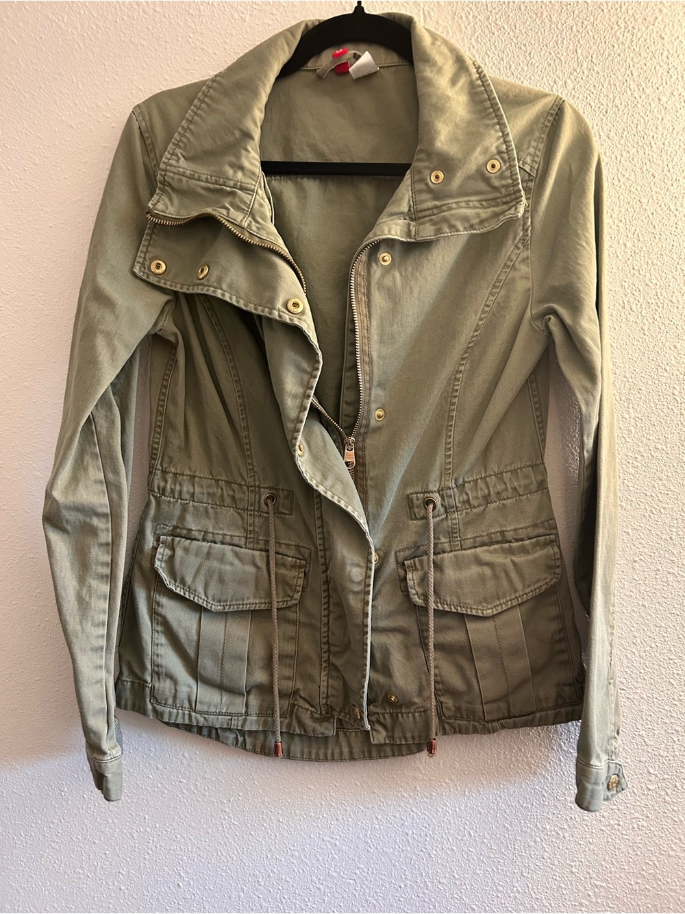 H&M Olive Utility Jacket with Drawstring Waist and Flap Pockets